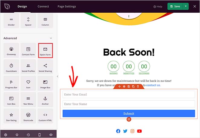 SeedProd optin form landing page block