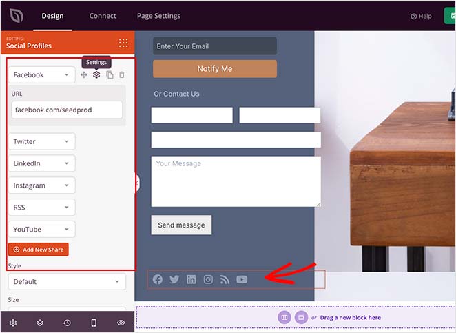 Add social profile icons to your coming soon page