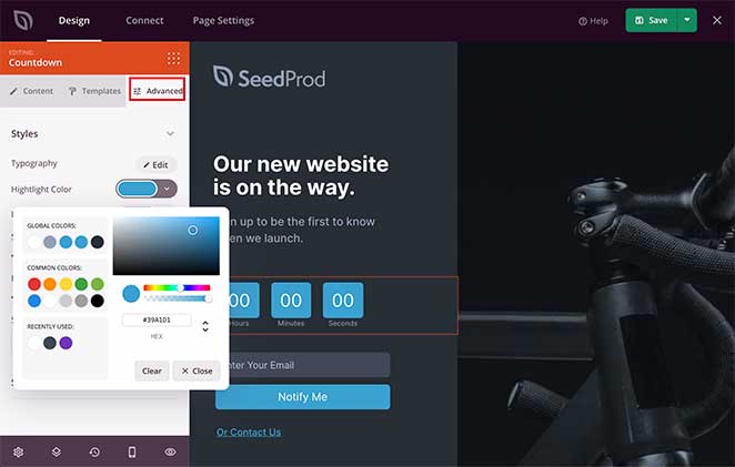 SeedProd advanced styling options
