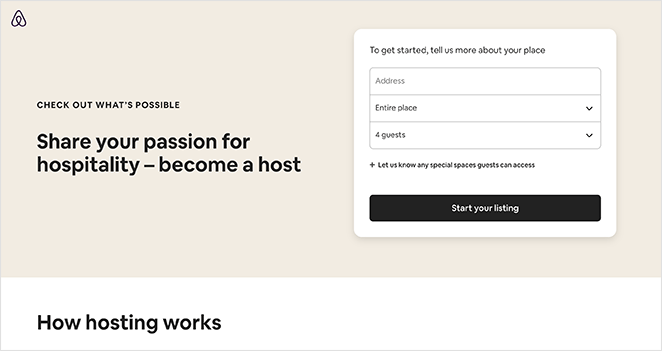 Airbnb landing page example