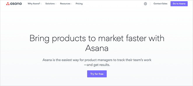 Asana landing page examples