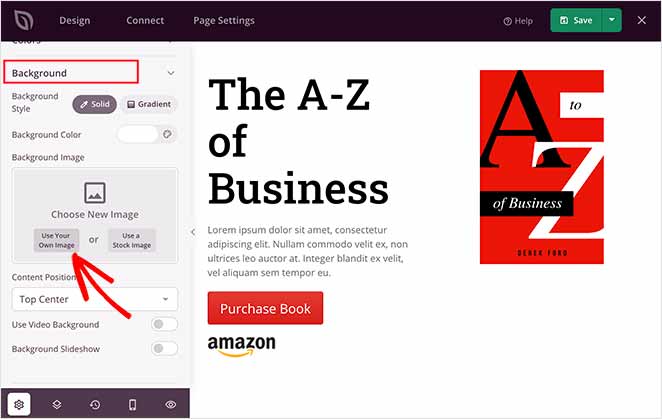 Add a new ebook landing page background image