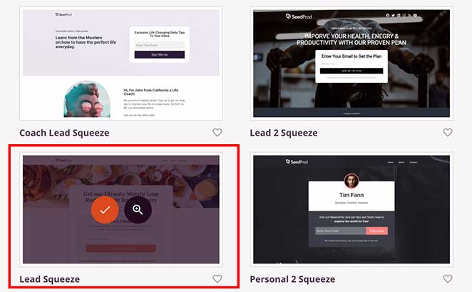Choose a lead squeeze page template