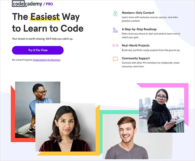 Codecademy landing page example