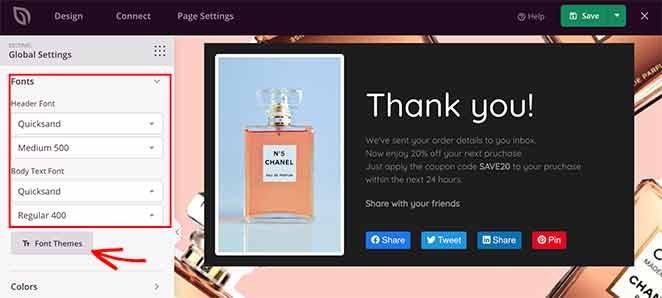 add custom fonts and typography combinations to your thank you page