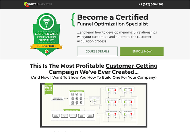 Digital marketer course sales page example