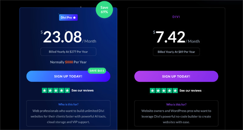 Screenshot - SeedProd Divi pricing options
