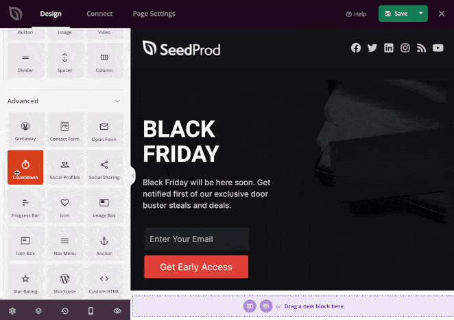 SeedProd drag and drop page editor