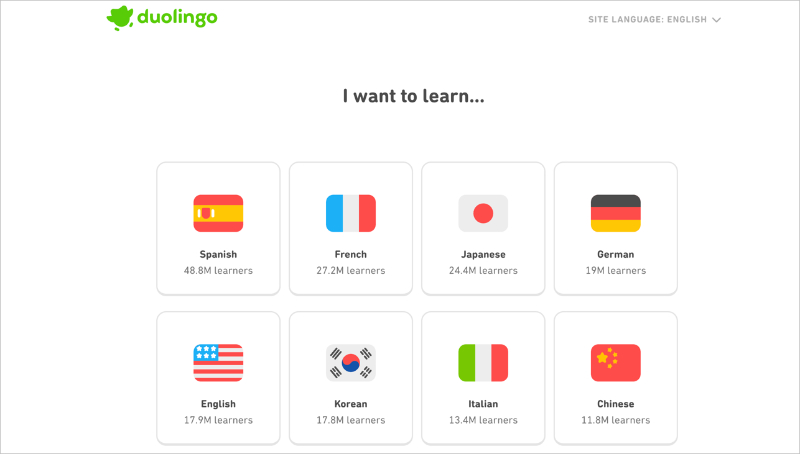 Duolingo registration landing page example