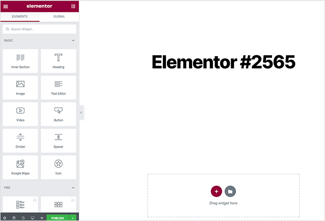 Interface du constructeur de pages Elementor