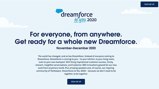 Conception de la page d'atterrissage de l'événement Dreamforce