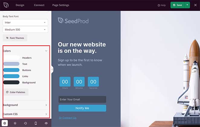 Customize your coming soon page element colors