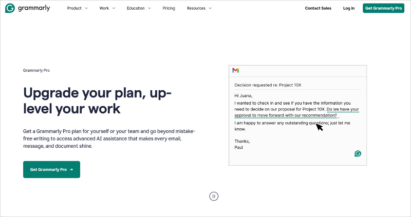 Grammarly Freemium Upgrade landing page example