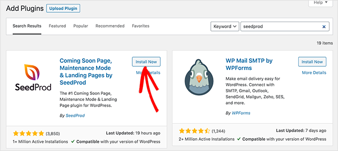 Click Install Now to install SeedProd Coming Landing page and coming soon free plugin