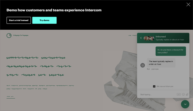 Intercom demo landing page example