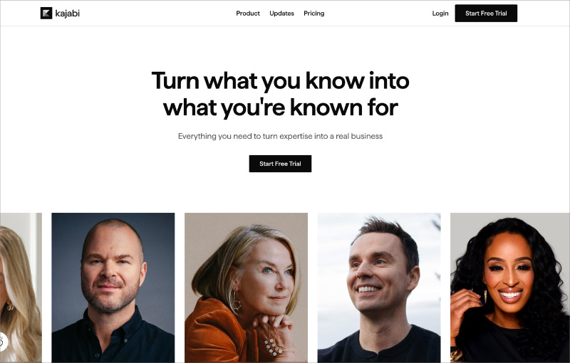 Kajabi landing page example with minimal navigation