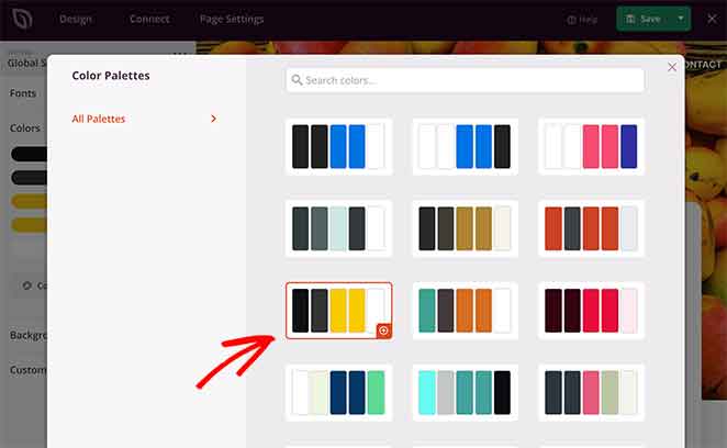 choose a premade color palette for your lead capture page