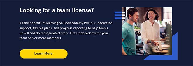 Exemple de bouton d'appel à l'action de Codecademy