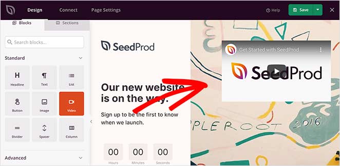 Use the SeedProd video block to easily add video to your coming soon landing page