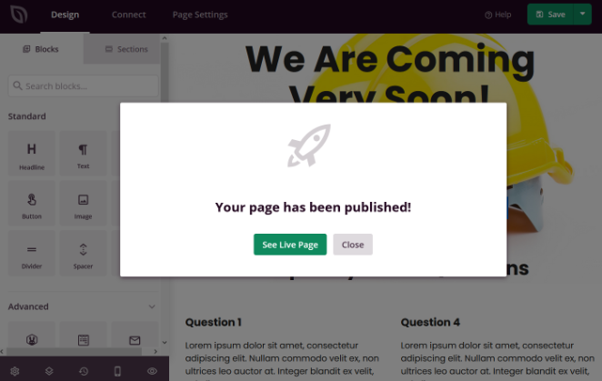 live-page-message - SeedProd Your under construction page has been published
