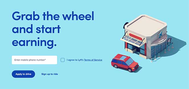 Lyft landing page design example