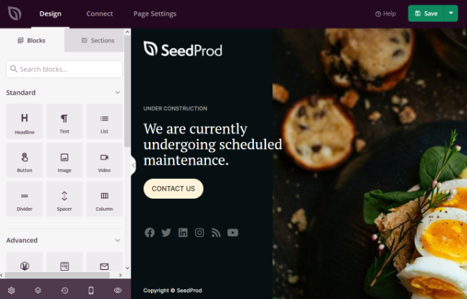 maintenance-mode-drag-and-drop-builder - SeedProd seedprod visual builder