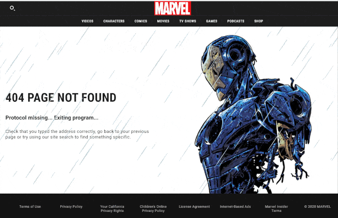 marvel animated 404 page examples