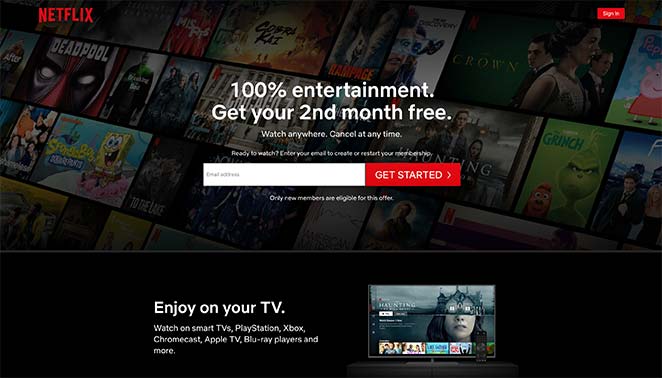 Example of a landing page from Netflix