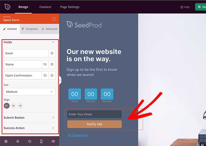 Customize your optin form block settings