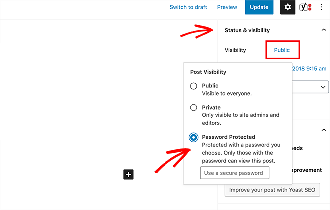 password protect a WordPress page using default settings