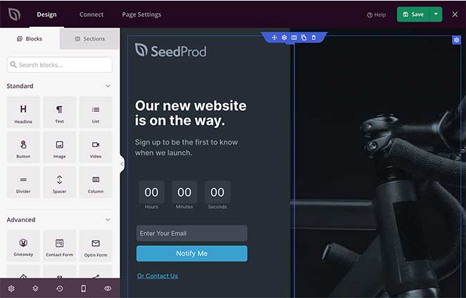 SeedProd drag and drop coming soon page builder