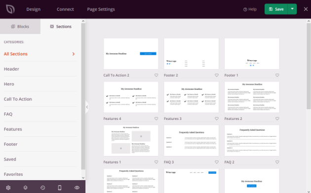 ajouter des sections de page à votre page personnalisée en construction