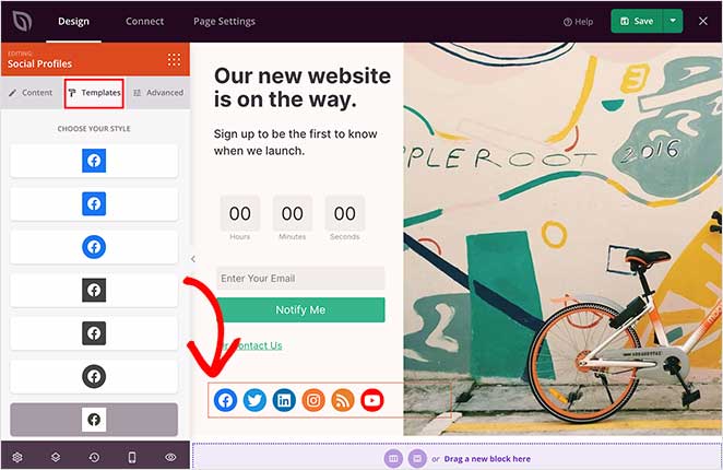 Choose a custom block template for your social media buttons