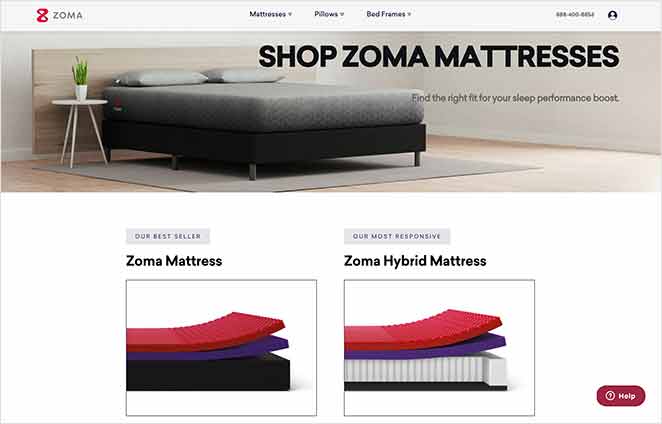 zoma sleep sales page design