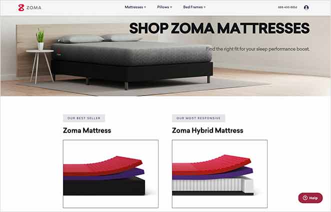 zoma-mattress-sales-page - SeedProd zoma sleep sales page design