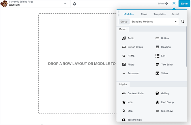 Beaver builder page editor