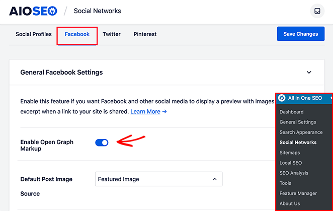 Enable Facebook Open Graph markup  in All in One SEO