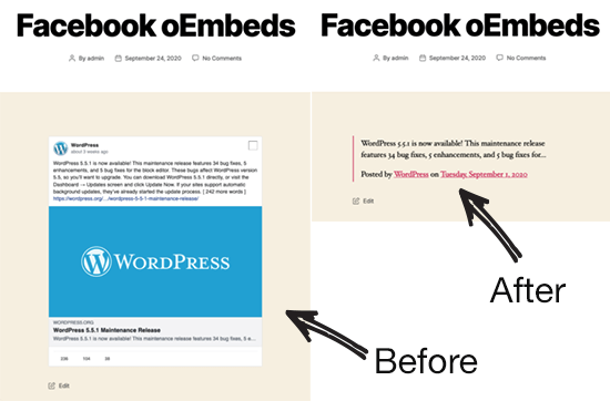 facebook and instagram oEmbeds breaking WordPress