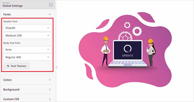 global-landing-page-font-settings - SeedProd global landing page font settings