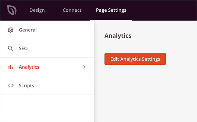 Landing page analytics settings