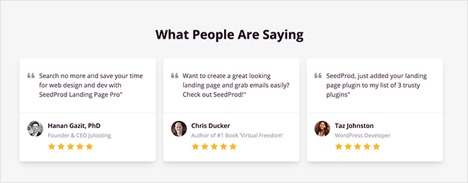 white paper landing page testimonials