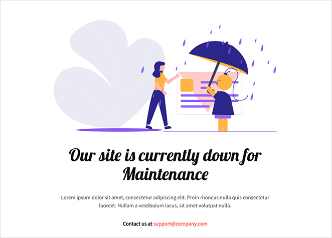 SeedProd rain maintenance mode landing page template