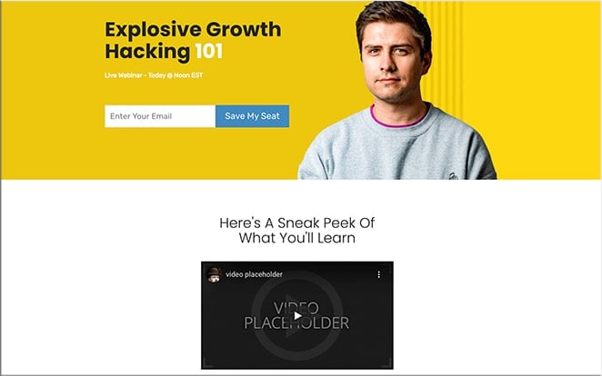 Webinar video landing page template