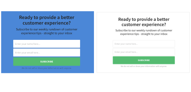 a/b split testing page d'atterrissage couleur d'arrière-plan du formulaire