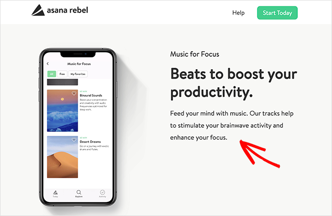 Asana Rebel app landing page design