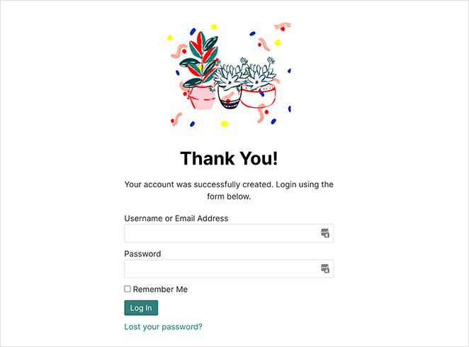 SeedProd custom login thank you page