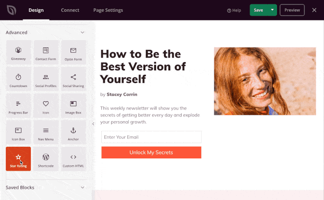 Drag and drop landing page elements onto your page