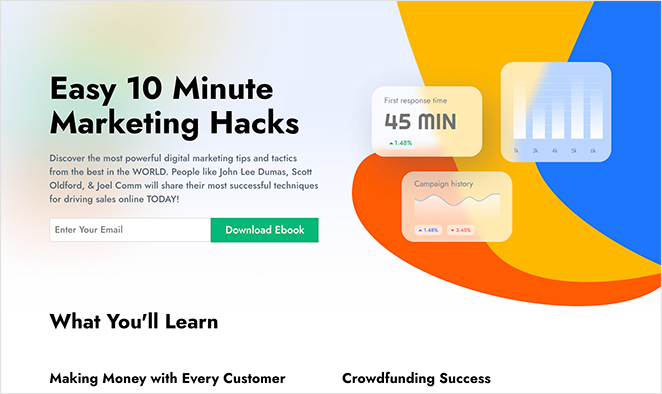Squeeze page example with free ebook download