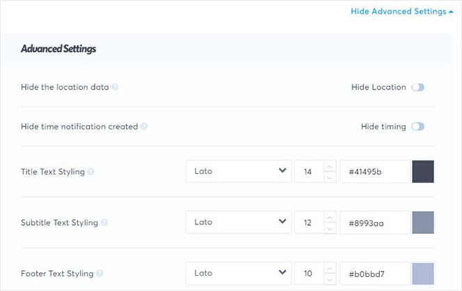 TrustPulse advanced customization settings