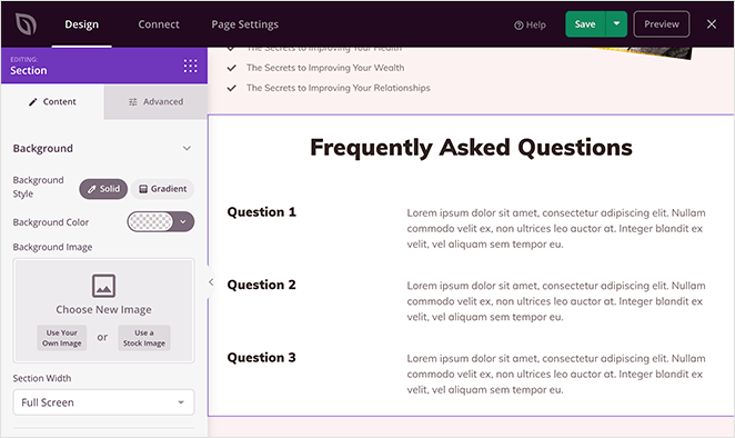 Add a customizable FAQ section to your page instantly